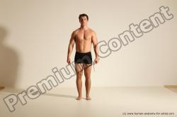 Underwear Fighting Man White Muscular Short Brown Dynamic poses Academic